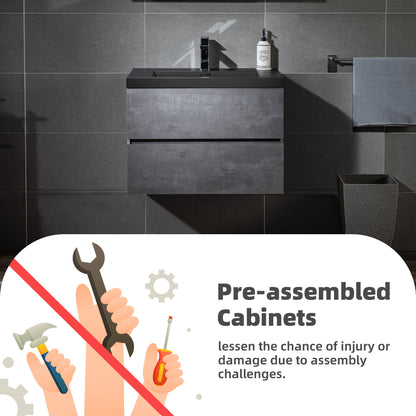 WOODBRIDGE | Floating Bathroom Vanity with Black Quartz Composite Top | Gray Finish | Matte Black Countertop Sink