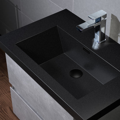 WOODBRIDGE | Floating Bathroom Vanity with Black Quartz Composite Top | Gray Finish | Matte Black Countertop Sink