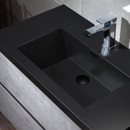 WOODBRIDGE | Floating Bathroom Vanity with Black Quartz Composite Top | Gray Finish | Matte Black Countertop Sink