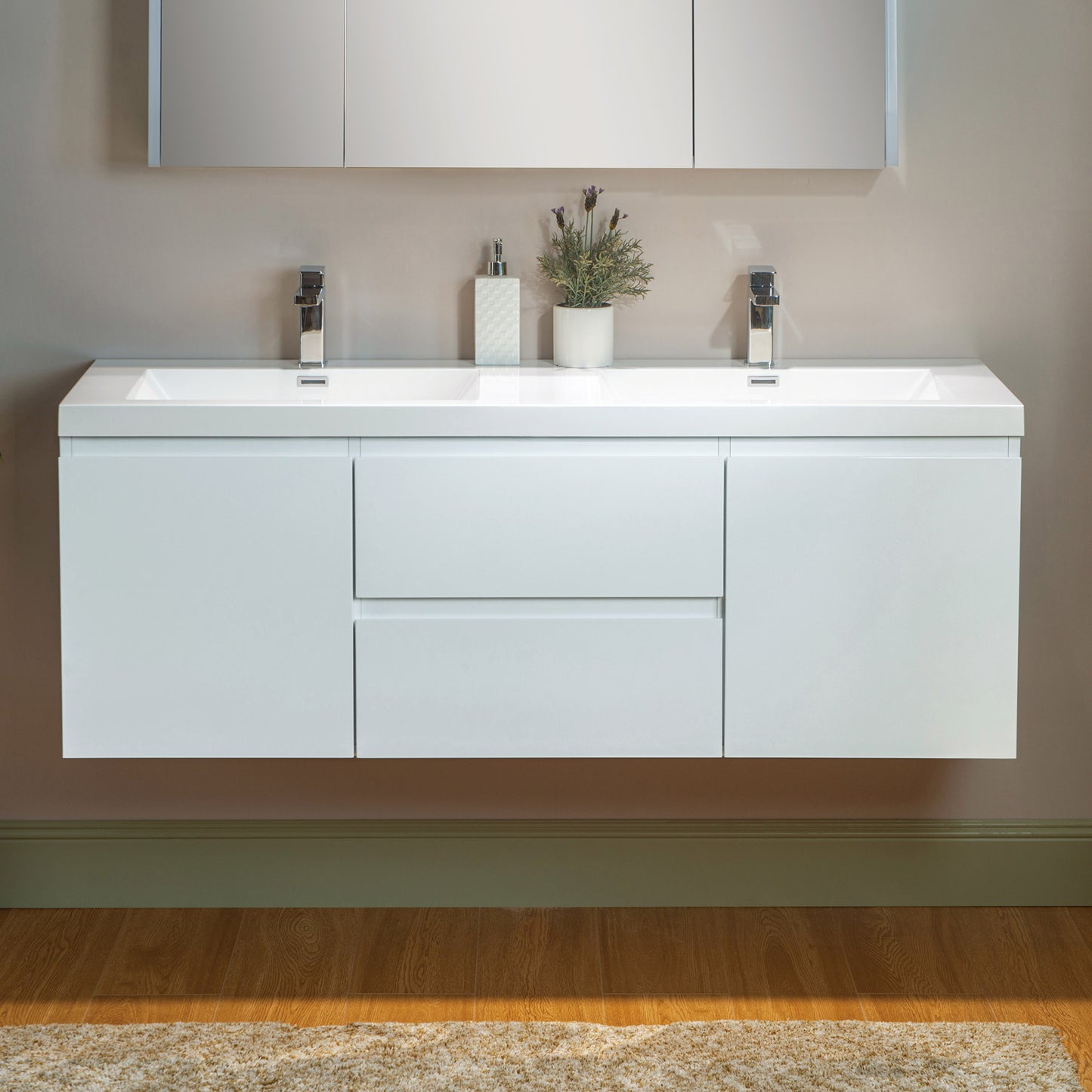 WOODBRIDGE | Wall-Mounted Floating Bathroom Vanity | Glossy White Resin Top | White Cabinet