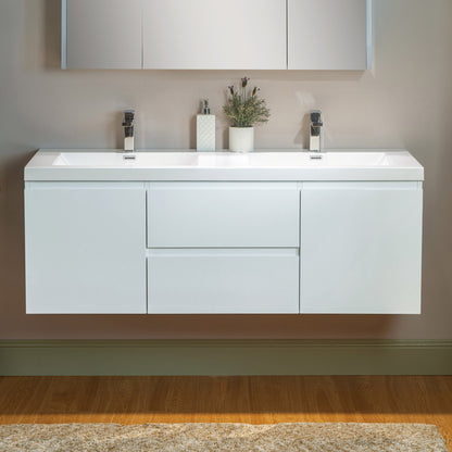 WOODBRIDGE | Wall-Mounted Floating Bathroom Vanity | Glossy White Resin Top | White Cabinet