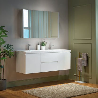 WOODBRIDGE | Wall-Mounted Floating Bathroom Vanity | Glossy White Resin Top | White Cabinet