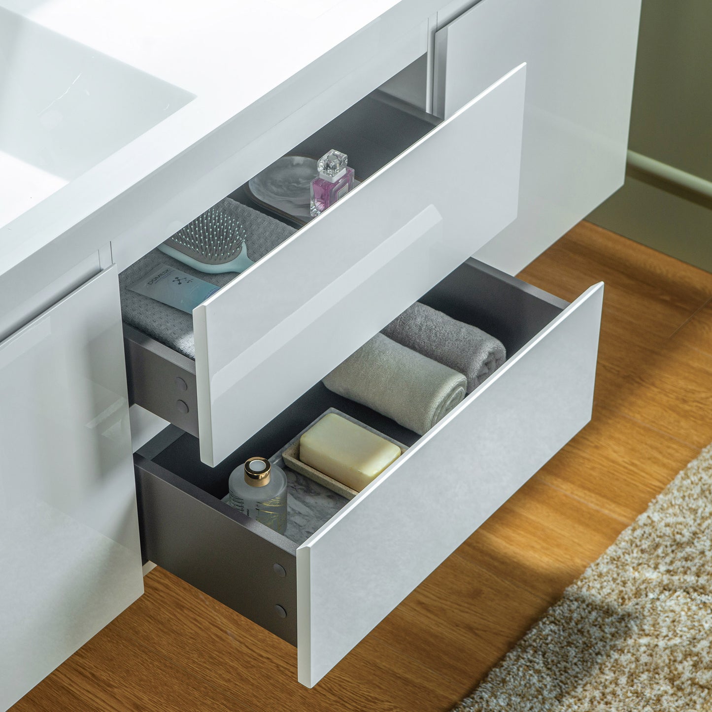 WOODBRIDGE | Wall-Mounted Floating Bathroom Vanity | Glossy White Resin Top | White Cabinet
