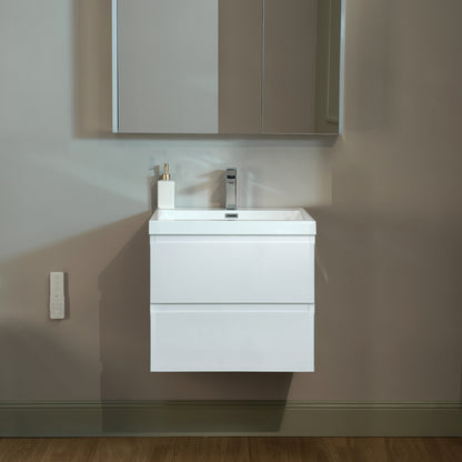 WOODBRIDGE | Wall-Mounted Floating Bathroom Vanity | Glossy White Resin Top | White Cabinet