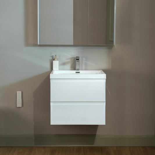 WOODBRIDGE | Wall-Mounted Floating Bathroom Vanity | Glossy White Resin Top | White Cabinet