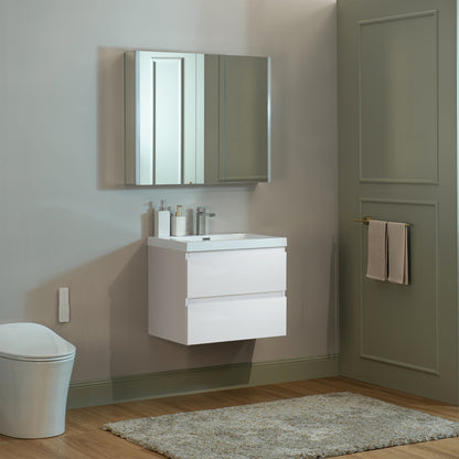 WOODBRIDGE | Wall-Mounted Floating Bathroom Vanity | Glossy White Resin Top | White Cabinet