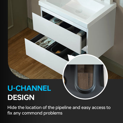 WOODBRIDGE | Wall-Mounted Floating Bathroom Vanity | Glossy White Resin Top | White Cabinet