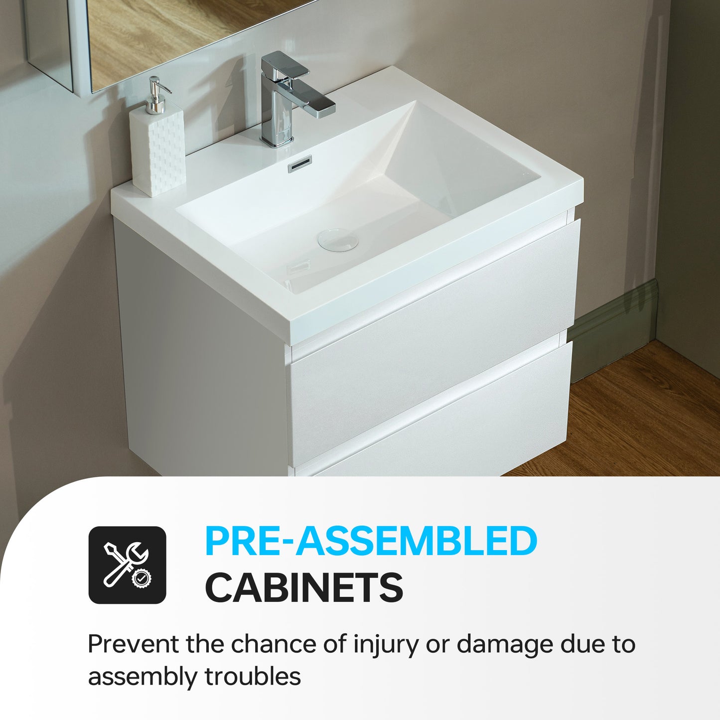 WOODBRIDGE | Wall-Mounted Floating Bathroom Vanity | Glossy White Resin Top | White Cabinet
