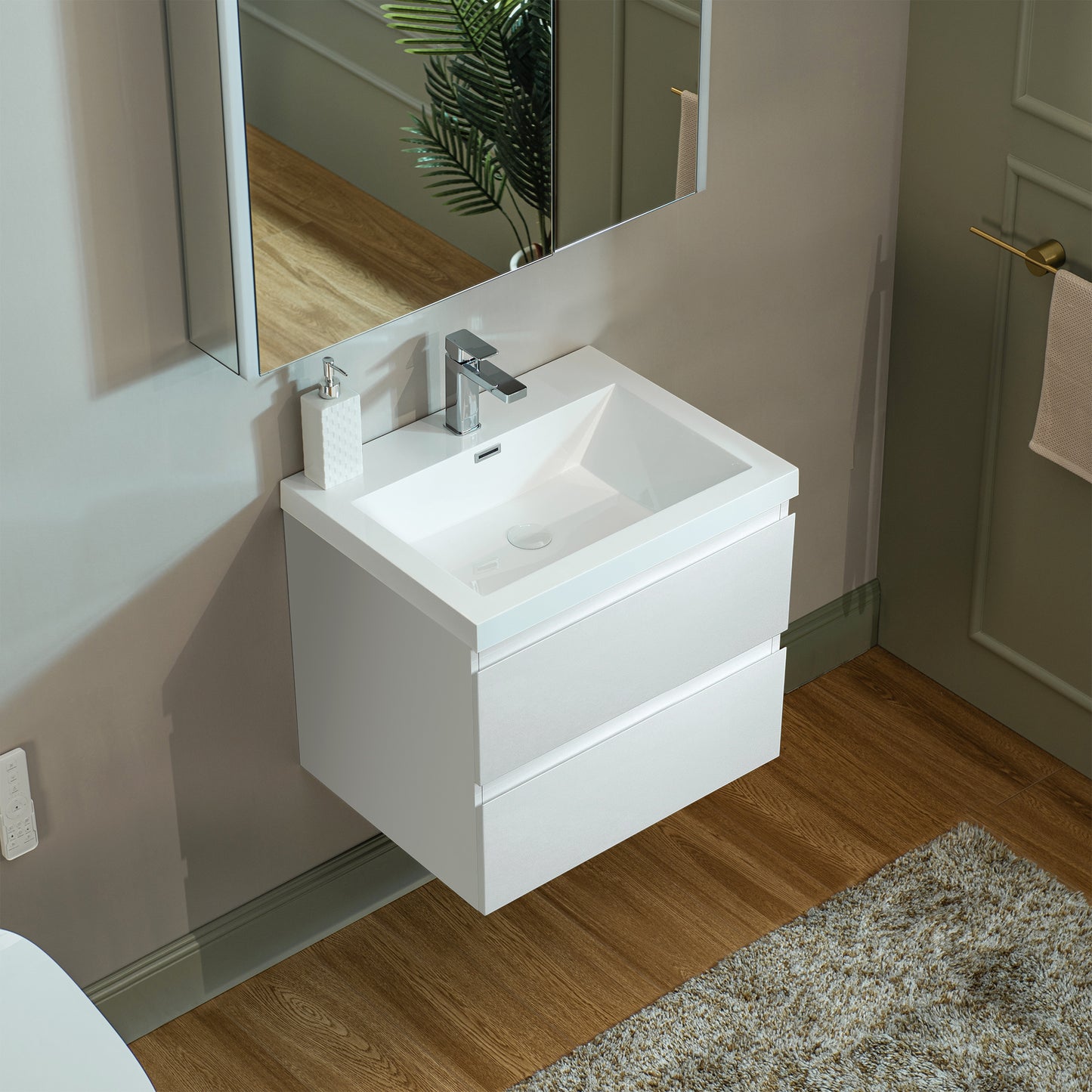 WOODBRIDGE | Wall-Mounted Floating Bathroom Vanity | Glossy White Resin Top | White Cabinet
