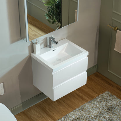 WOODBRIDGE | Wall-Mounted Floating Bathroom Vanity | Glossy White Resin Top | White Cabinet