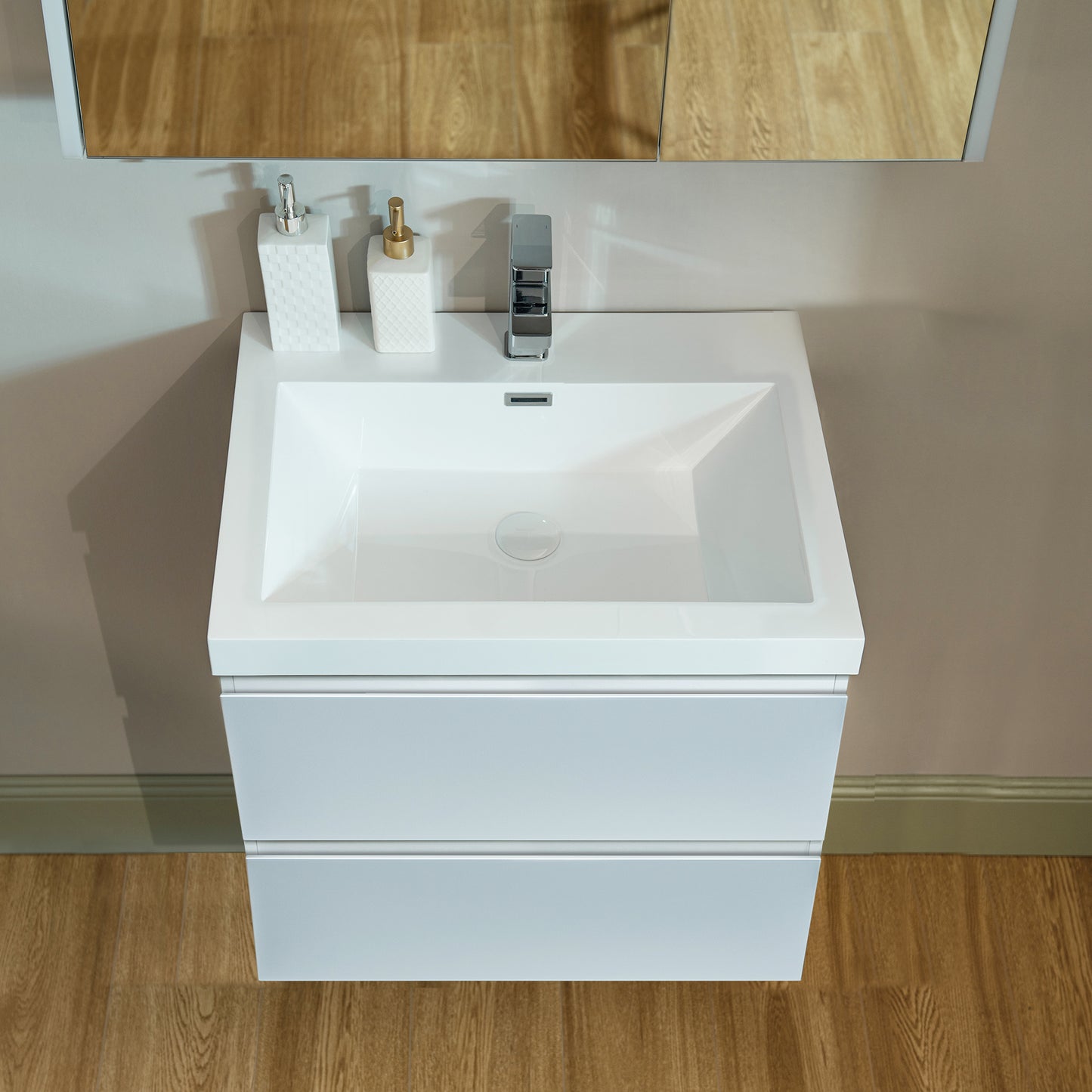 WOODBRIDGE | Wall-Mounted Floating Bathroom Vanity | Glossy White Resin Top | White Cabinet