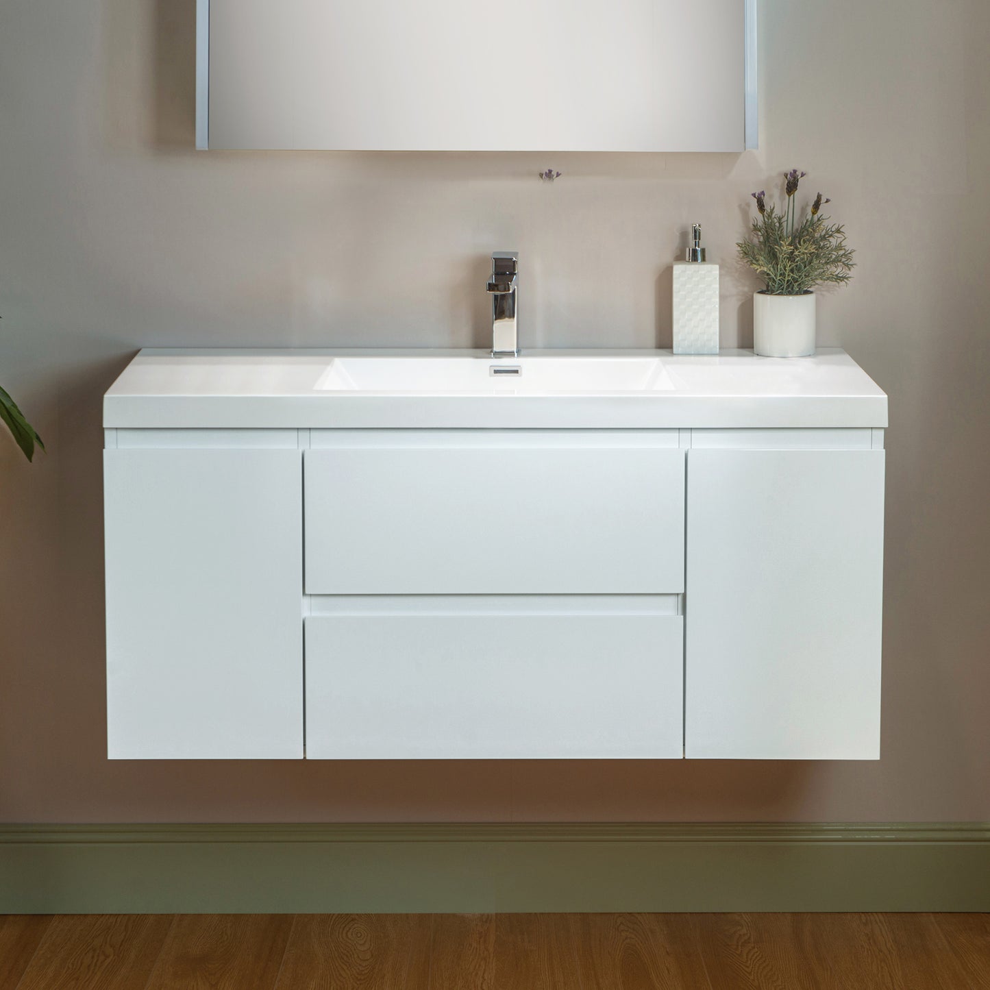 WOODBRIDGE | Wall-Mounted Floating Bathroom Vanity | Glossy White Resin Top | White Cabinet