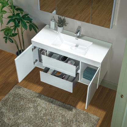 WOODBRIDGE | Wall-Mounted Floating Bathroom Vanity | Glossy White Resin Top | White Cabinet