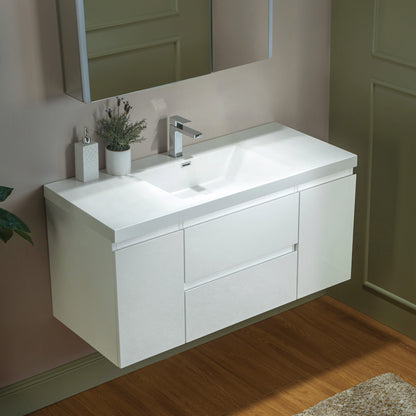 WOODBRIDGE | Wall-Mounted Floating Bathroom Vanity | Glossy White Resin Top | White Cabinet
