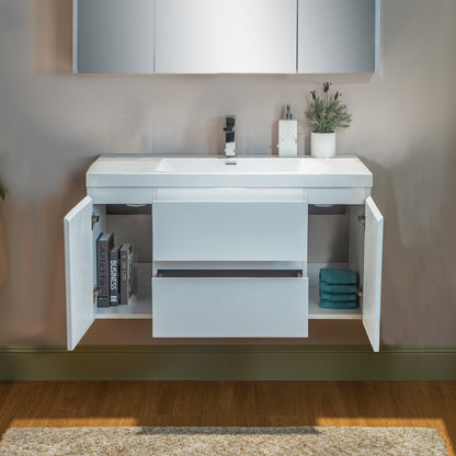 WOODBRIDGE | Wall-Mounted Floating Bathroom Vanity | Glossy White Resin Top | White Cabinet