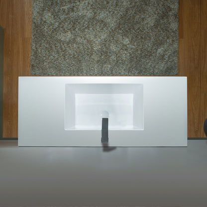 WOODBRIDGE | Wall-Mounted Floating Bathroom Vanity with | Glossy White Resin Top & Natural Oak Cabinet