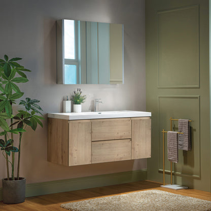 WOODBRIDGE | Wall-Mounted Floating Bathroom Vanity with | Glossy White Resin Top & Natural Oak Cabinet