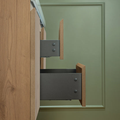WOODBRIDGE | Wall-Mounted Floating Bathroom Vanity with | Glossy White Resin Top & Natural Oak Cabinet