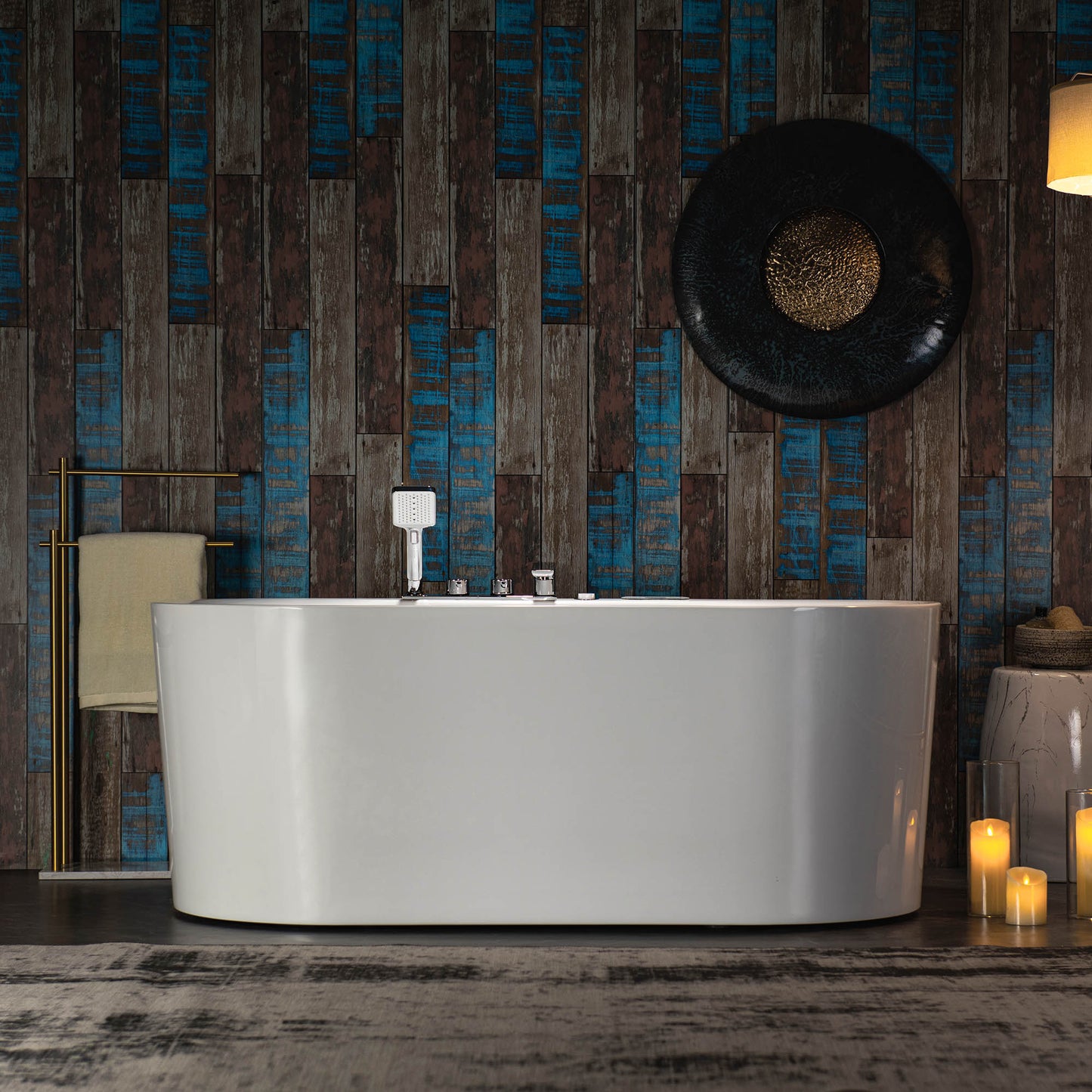 Woodbridge BJ100+F0041CH - 59" x 31-1/2" Whirlpool Combo Water Jetted and Air Bubble Freestanding Heated Bathtub LED Control Panel & Inline Heater
