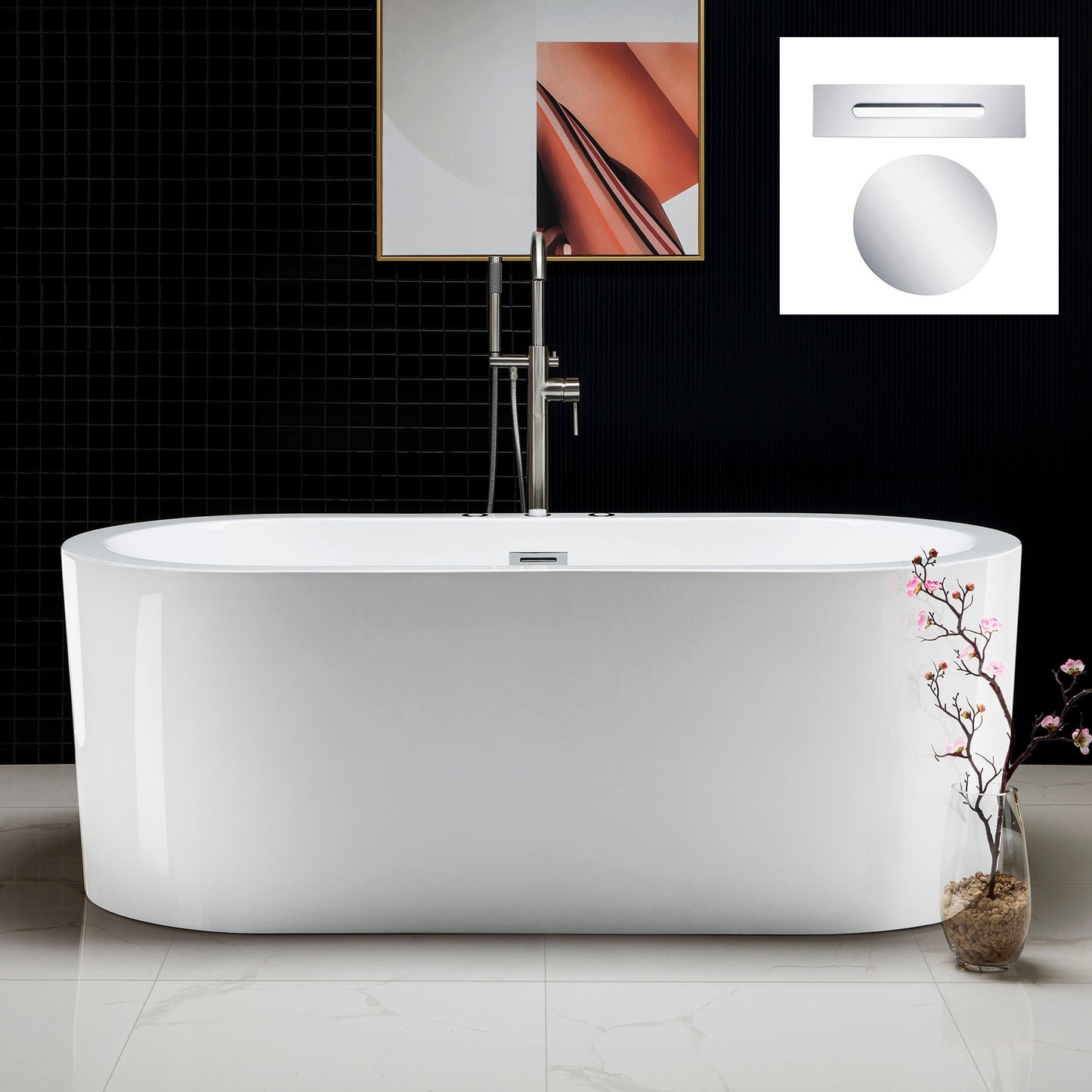 WOODBRIDGE B0030 67" x 32" Whirlpool Water Jetted + Air Bubble Freestanding Bathtub