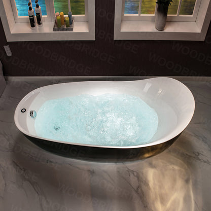 Woodbridge B0031 | 67" Black Air Bubble Bathtub With Dual-Tone Freestanding Slipper