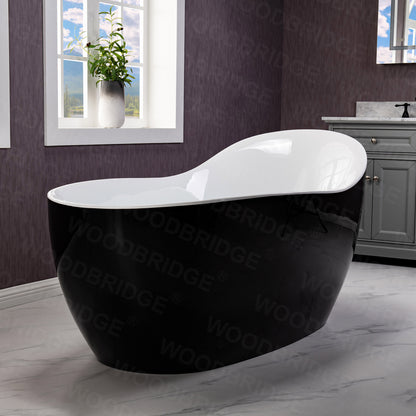 Woodbridge B0031 | 67" Black Air Bubble Bathtub With Dual-Tone Freestanding Slipper