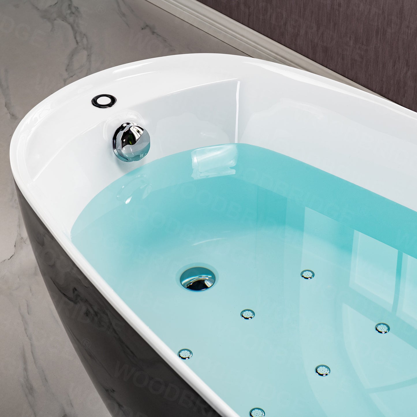 WOODBRIDGE B0031 BLACK 67" Air Bubble Freestanding Bathtub with Chrome Overflow & Drain