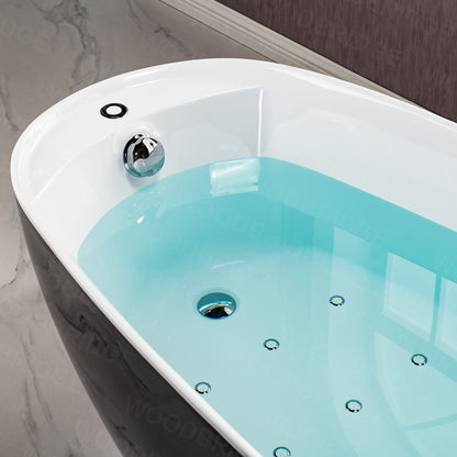 Woodbridge B0031 | 67" Black Air Bubble Bathtub With Dual-Tone Freestanding Slipper