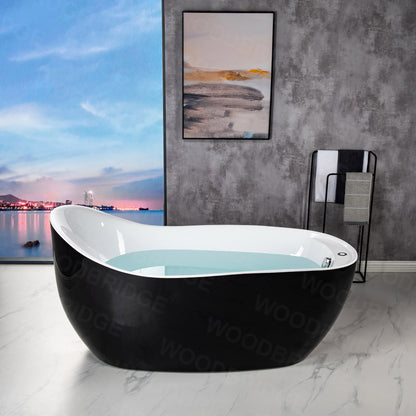 Woodbridge B0031 | 67" Black Air Bubble Bathtub With Dual-Tone Freestanding Slipper