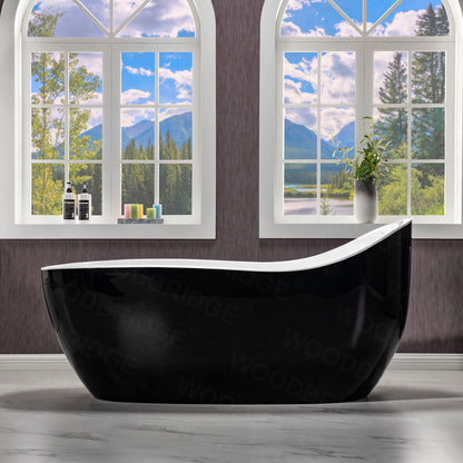 Woodbridge B0031 | 67" Black Air Bubble Bathtub With Dual-Tone Freestanding Slipper