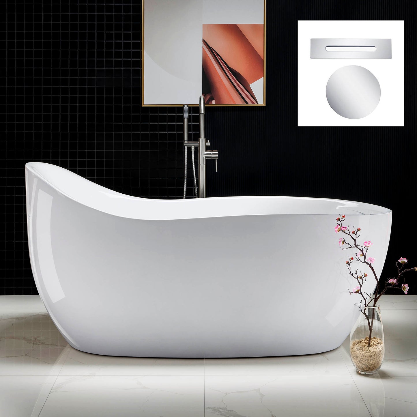 WOODBRIDGE B0033 67" Deluxe Air Bubble Free Standing Single-Slipper Bathtub