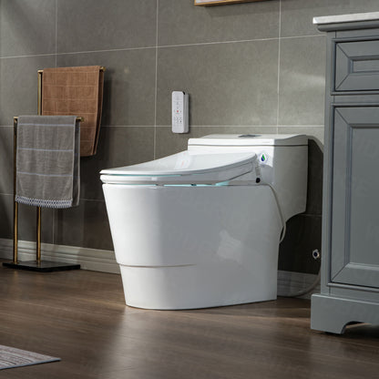 WOODBRIDGE T-0047 | One-Piece Smart Bidet Toilet | with Dual Flush, Heated Seat, Warm Air Dryer & Elongated Bowl, White