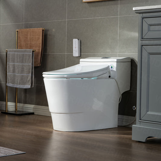 WOODBRIDGE T-0047 | One-Piece Smart Bidet Toilet | with Dual Flush, Heated Seat, Warm Air Dryer & Elongated Bowl, White