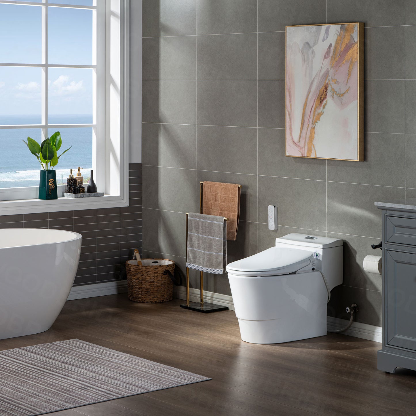 WOODBRIDGE T-0047 | One-Piece Smart Bidet Toilet | with Dual Flush, Heated Seat, Warm Air Dryer & Elongated Bowl, White