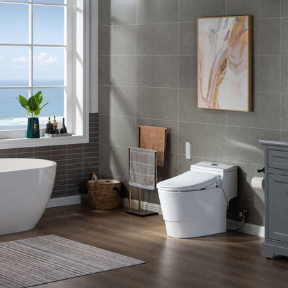 WOODBRIDGE T-0047 | One-Piece Smart Bidet Toilet | with Dual Flush, Heated Seat, Warm Air Dryer & Elongated Bowl, White
