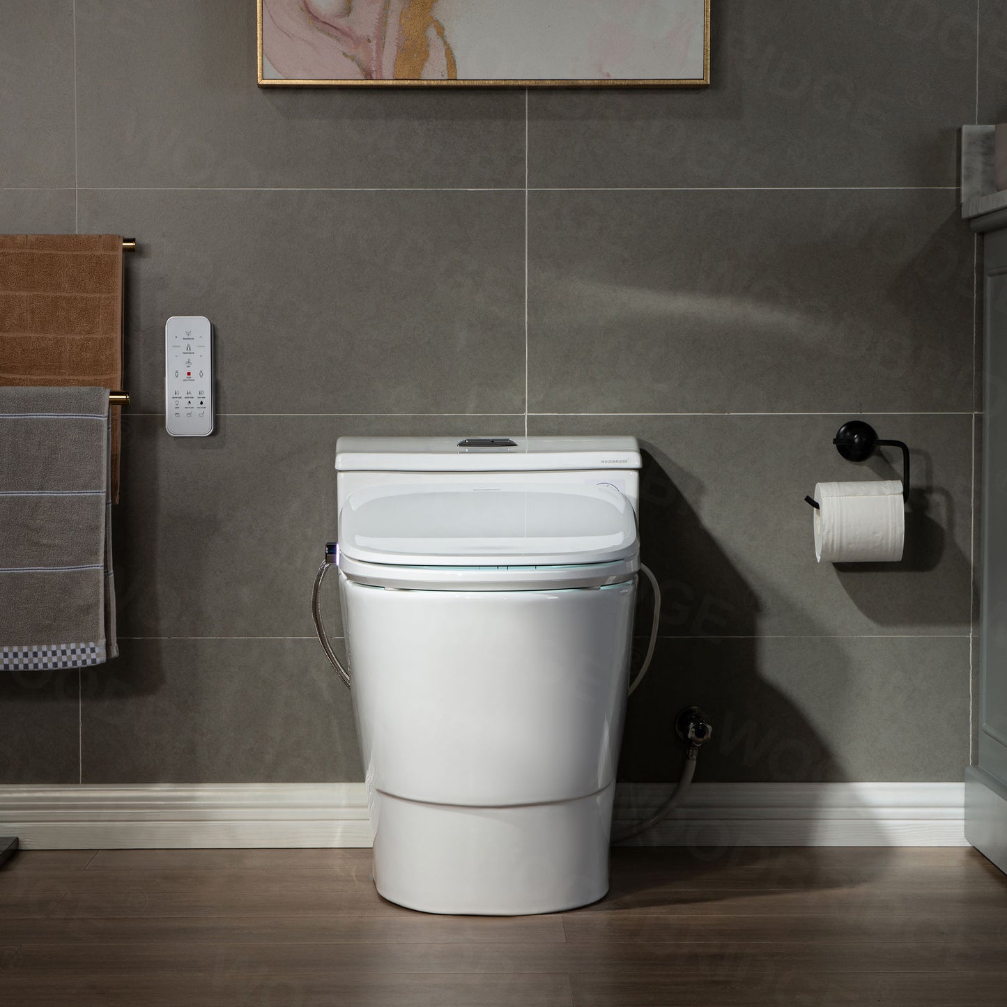 WOODBRIDGE T-0047 | One-Piece Smart Bidet Toilet | with Dual Flush, Heated Seat, Warm Air Dryer & Elongated Bowl, White