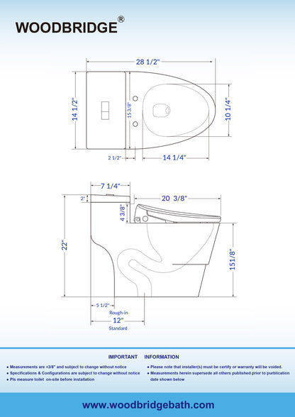 WOODBRIDGE T-0047 | One-Piece Smart Bidet Toilet | with Dual Flush, Heated Seat, Warm Air Dryer & Elongated Bowl, White