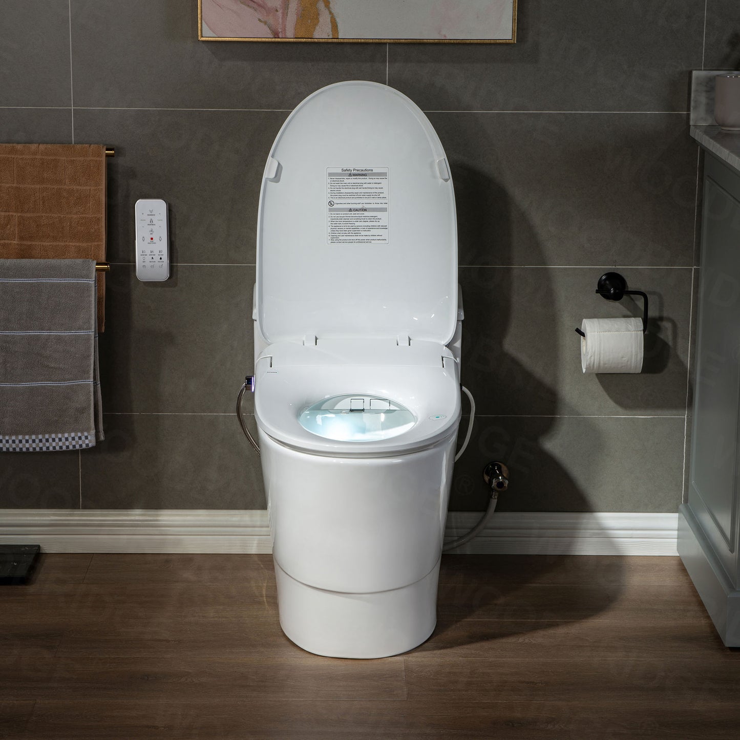 WOODBRIDGE T-0047 | One-Piece Smart Bidet Toilet | with Dual Flush, Heated Seat, Warm Air Dryer & Elongated Bowl, White