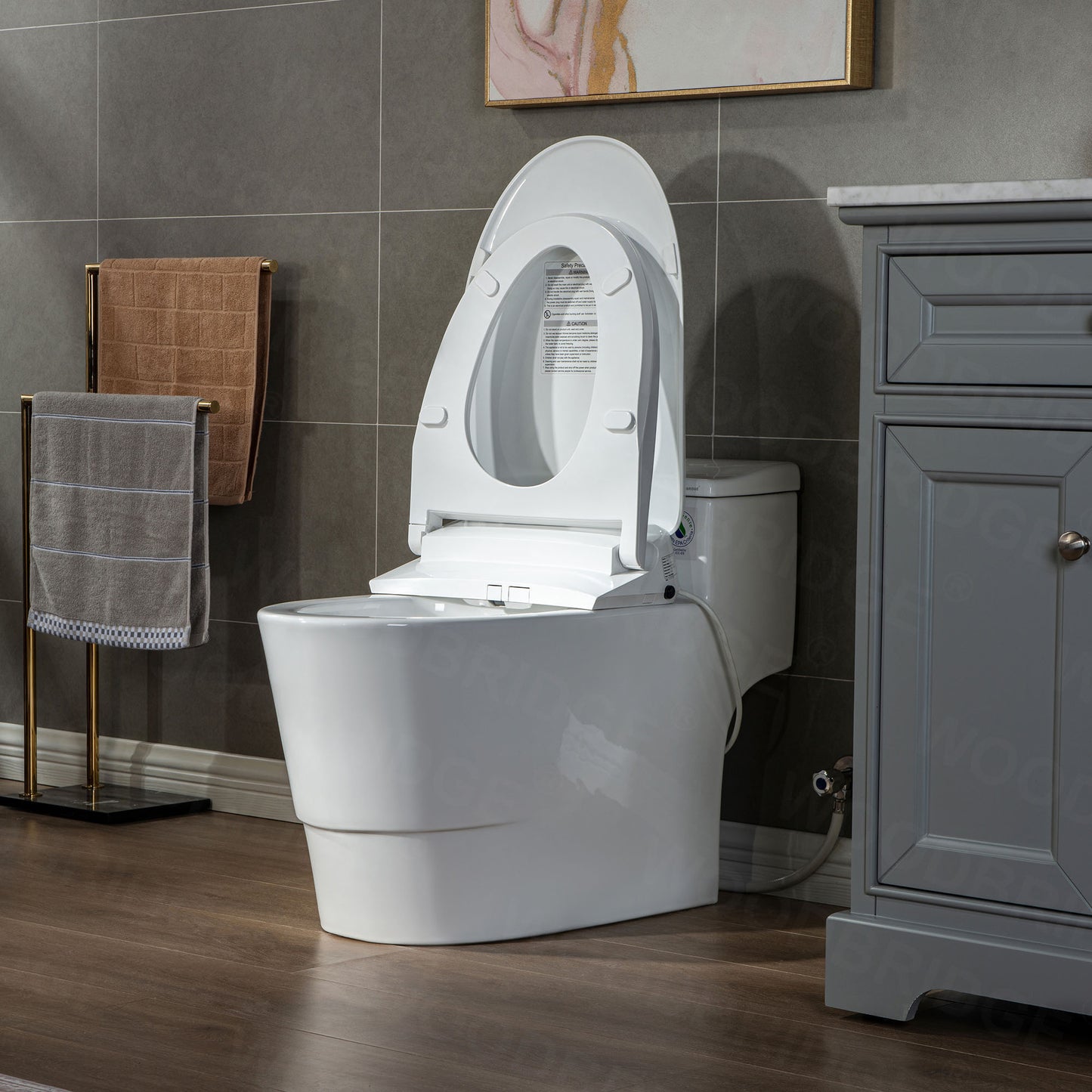 WOODBRIDGE T-0047 | One-Piece Smart Bidet Toilet | with Dual Flush, Heated Seat, Warm Air Dryer & Elongated Bowl, White