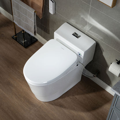 WOODBRIDGE T-0047 | One-Piece Smart Bidet Toilet | with Dual Flush, Heated Seat, Warm Air Dryer & Elongated Bowl, White