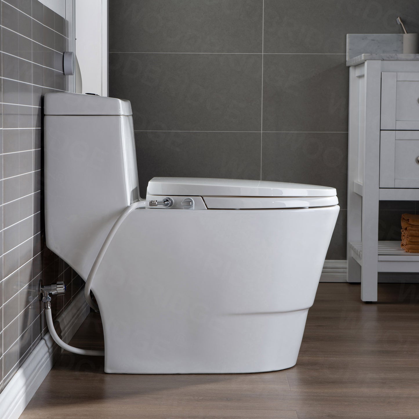 WOODBRIDGE T-0042 | One-Piece Dual Flush Elongated Toilet | with Soft Close Non-Electric Seat, White