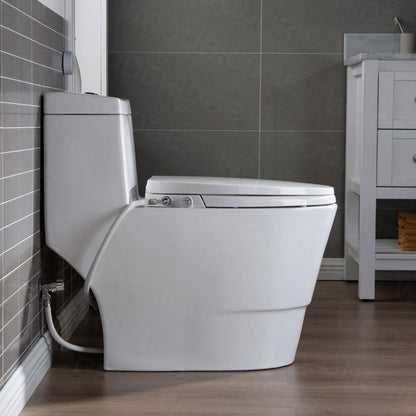 WOODBRIDGE T-0042 | One-Piece Dual Flush Elongated Toilet | with Soft Close Non-Electric Seat, White