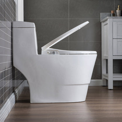 WOODBRIDGE T-0042 | One-Piece Dual Flush Elongated Toilet | with Soft Close Non-Electric Seat, White
