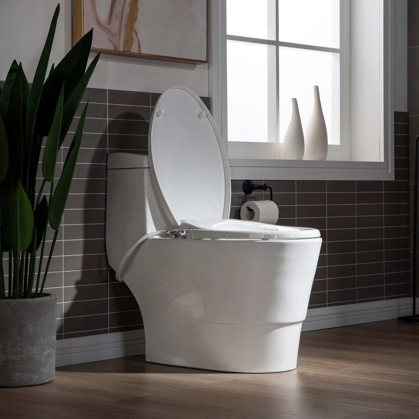 WOODBRIDGE T-0042 | One-Piece Dual Flush Elongated Toilet | with Soft Close Non-Electric Seat, White