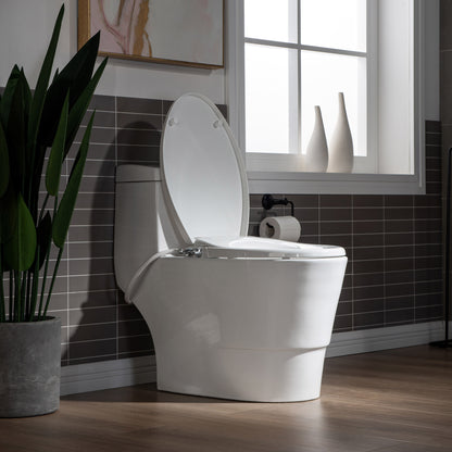 WOODBRIDGE T-0042 | One-Piece Dual Flush Elongated Toilet | with Soft Close Non-Electric Seat, White