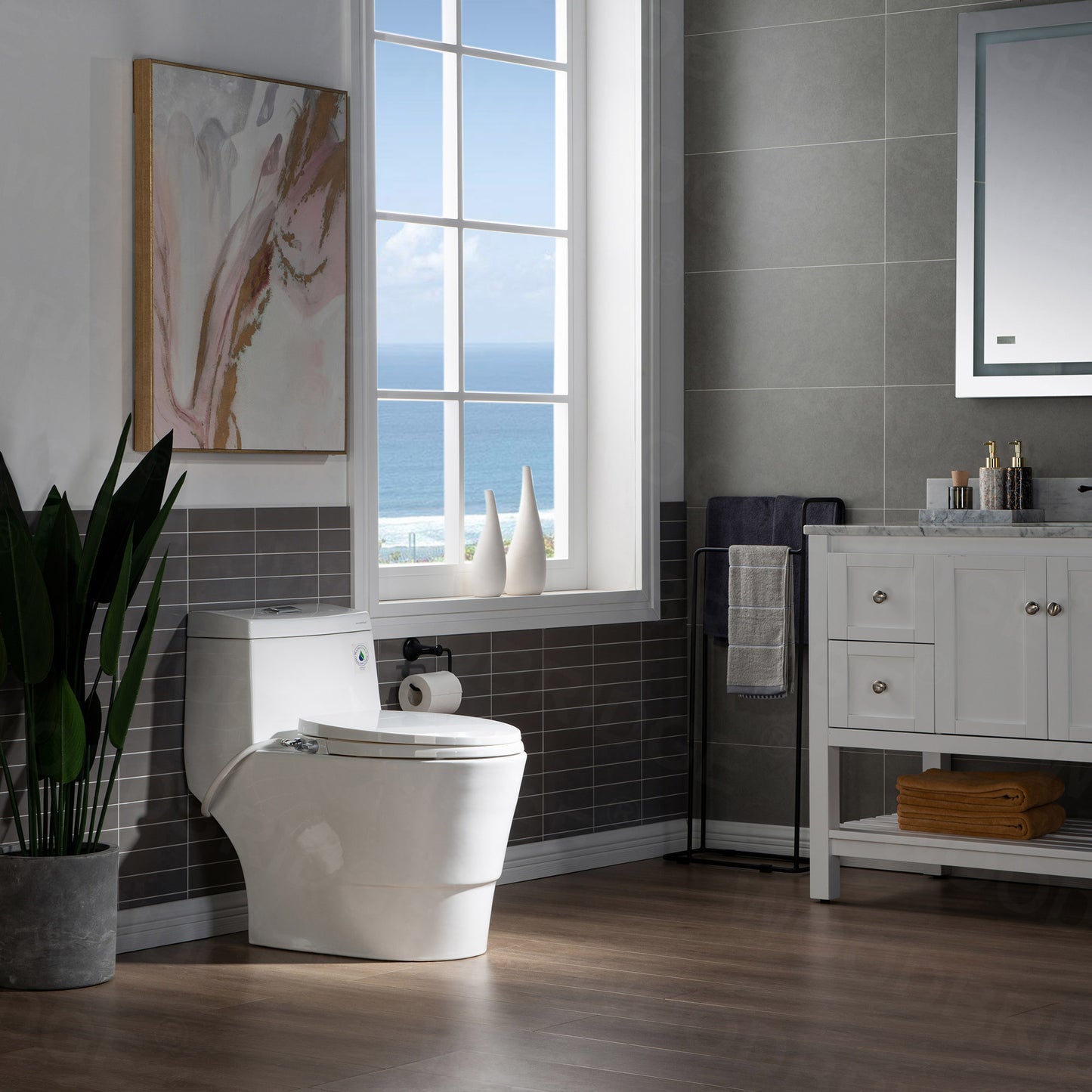 WOODBRIDGE T-0042 | One-Piece Dual Flush Elongated Toilet | with Soft Close Non-Electric Seat, White