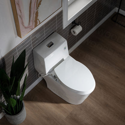 WOODBRIDGE T-0042 | One-Piece Dual Flush Elongated Toilet | with Soft Close Non-Electric Seat, White