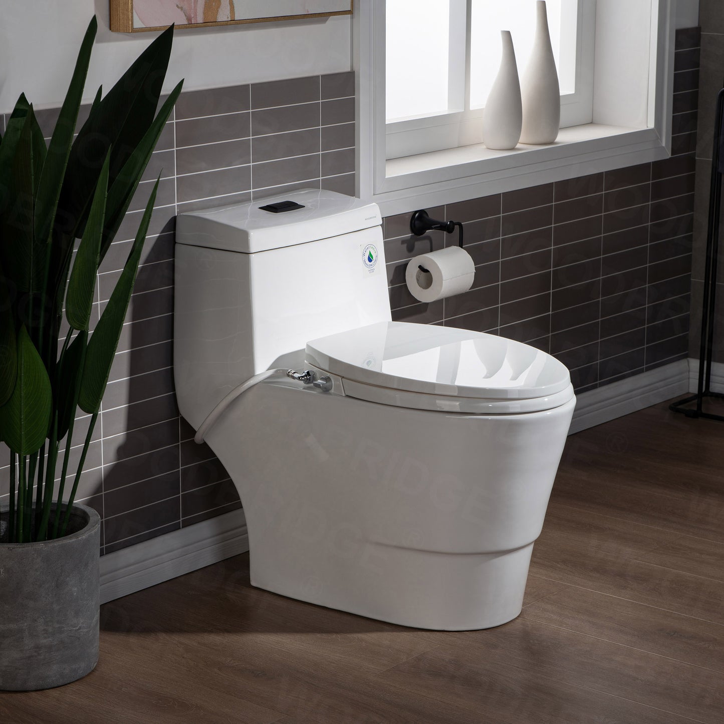 WOODBRIDGE T-0042 | One-Piece Dual Flush Elongated Toilet | with Soft Close Non-Electric Seat, White