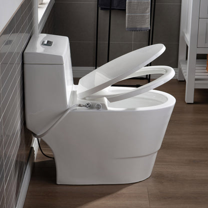 WOODBRIDGE T-0042 | One-Piece Dual Flush Elongated Toilet | with Soft Close Non-Electric Seat, White