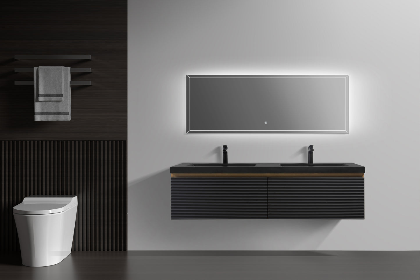 WOODBRIDGE | Wall-Mounted Floating Bathroom Vanity | Multi-Layer Engineered Wood | Black Sintered Stone Top